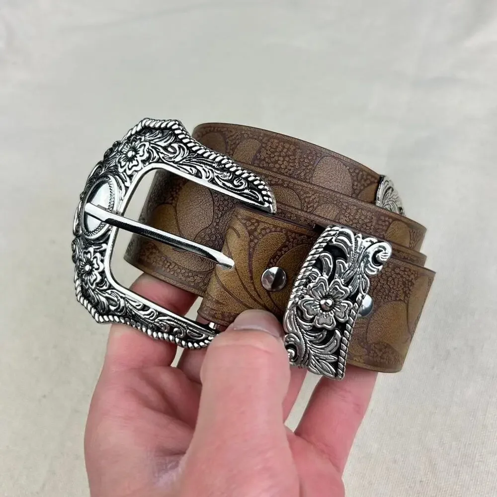 Vintage style brown american western floral rustic boho belt